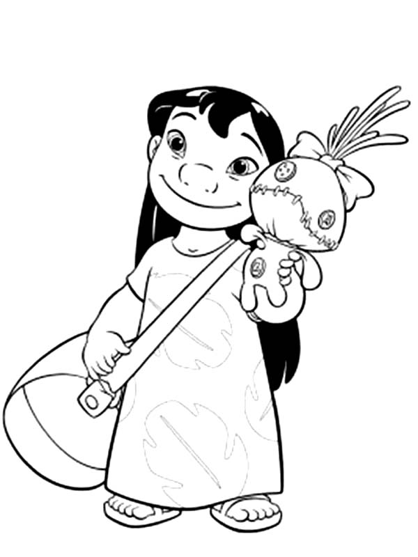 600x800 Lilo With Bag And A Doll In Lilo Stitch Coloring Page