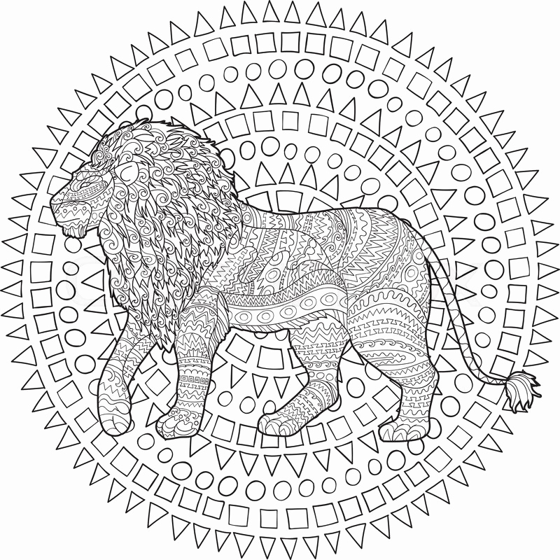 800x800 Adult Coloring Page For Antistress Art Therapy Hand Drawn Lion