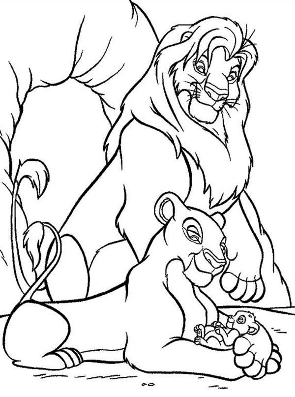 600x807 Mufasa, Nala And Simba In Front Of The Cave The Lion King Coloring