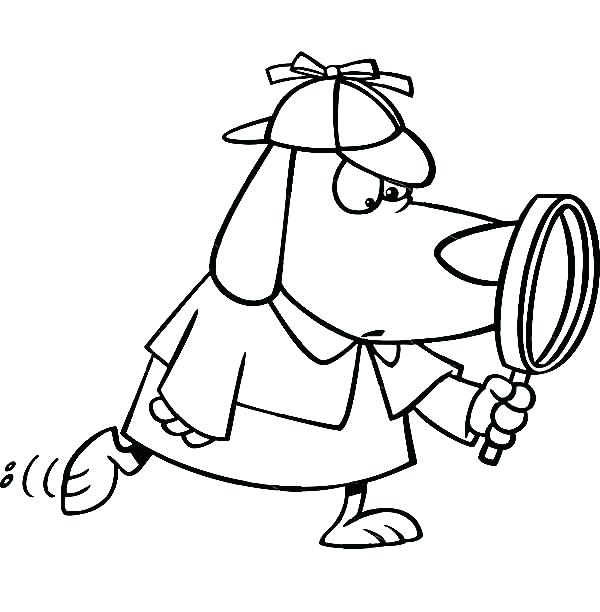 600x612 Lips Coloring Pages Detective Dog With Magnifying Glass Coloring