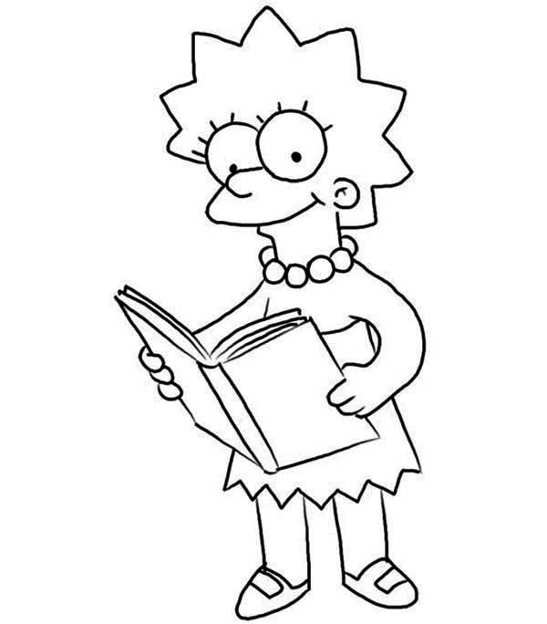 600x684 Lisa Love Reading Books In The Simpsons Coloring Page Coloring Sun