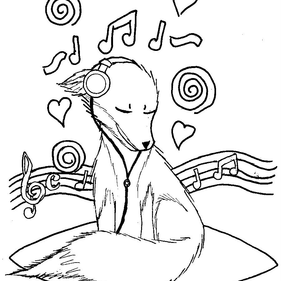 900x900 Music Coloring Pages Dog Listening To Page