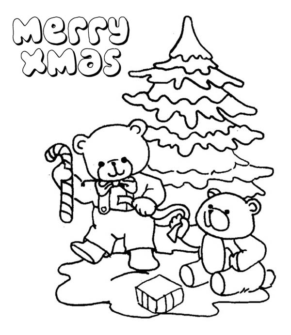 600x692 Two Little Bear Celebrating Christmas Coloring Page