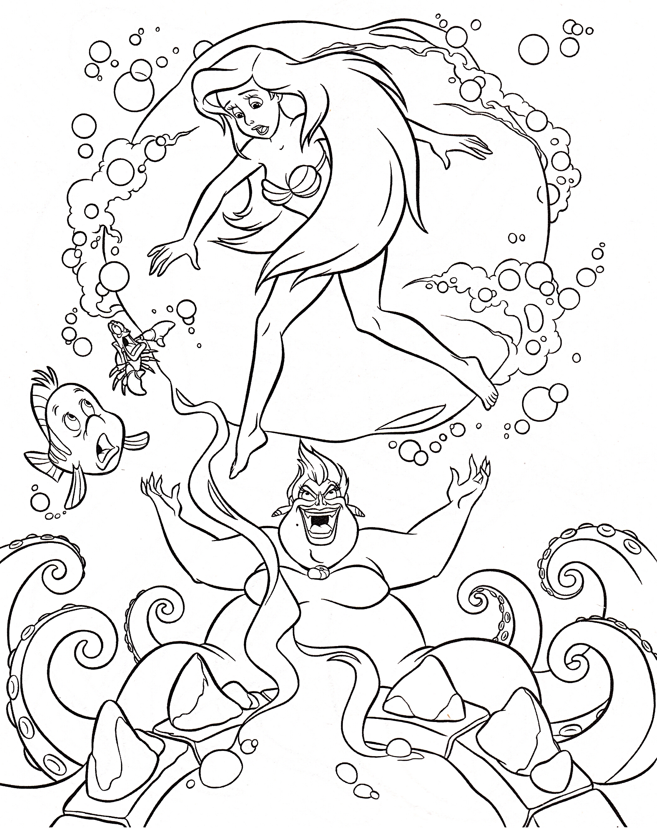 2095x2640 Walt Disney Coloring Pages Flounder Sebastian Princess Ariel New