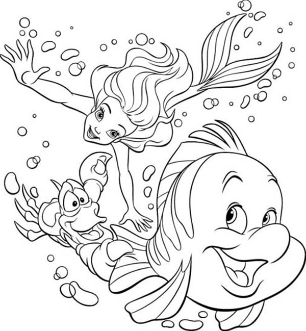 600x649 Flounder Coloring Pages With The Little Mermaid For Designs