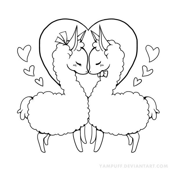 600x600 Love Llama Lineart