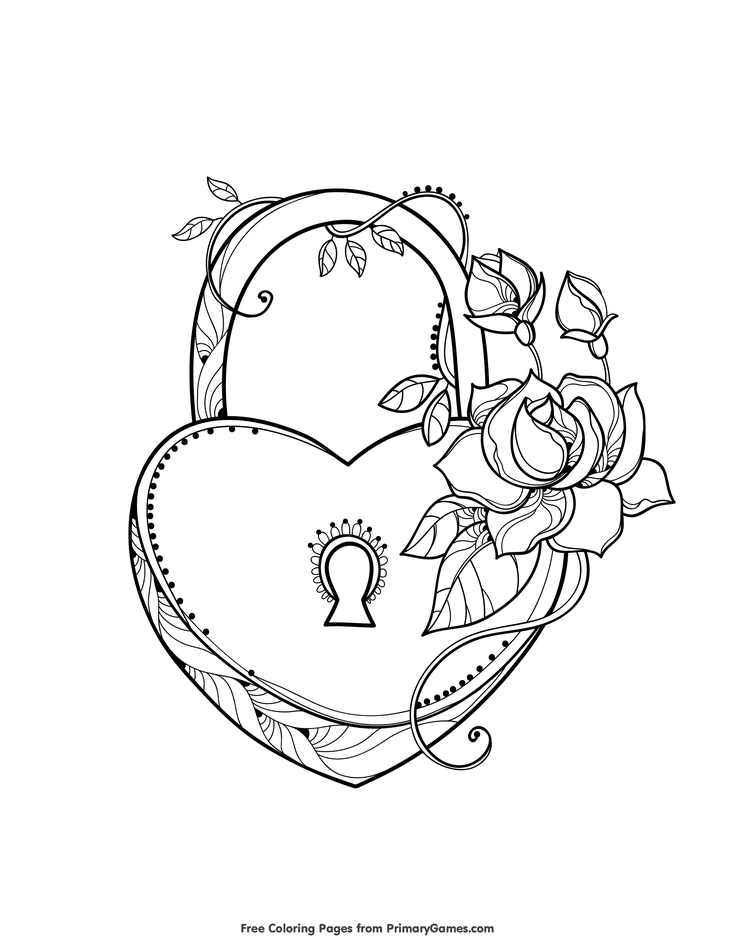 735x951 Valentine's Day Coloring Pages Ebook Heart Shaped Lock Heart