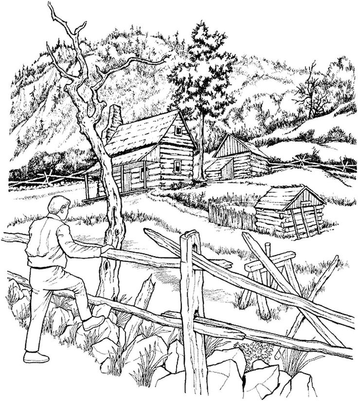 736x825 Log Cabin Coloring Pages