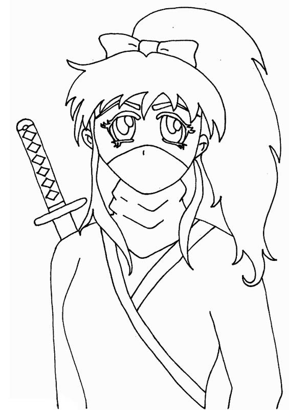 600x800 Long Haired Ninja Girl Coloring Page