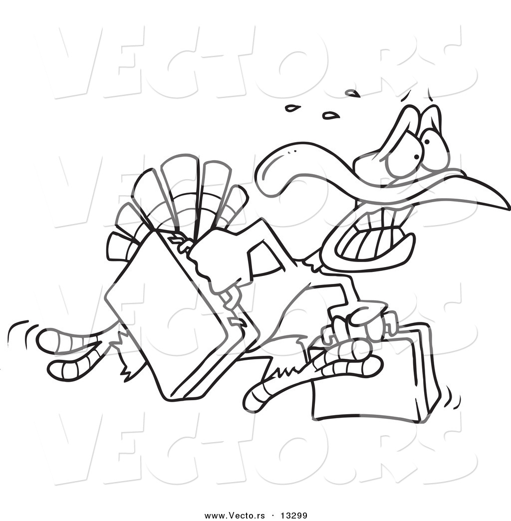 1024x1044 Vector Of A Cartoon Turkey Bird Running In Panic With Luggage
