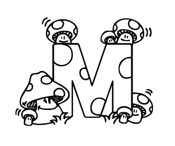 600x500 Letter M Coloring Pages Letter M For Mushroom And His Family