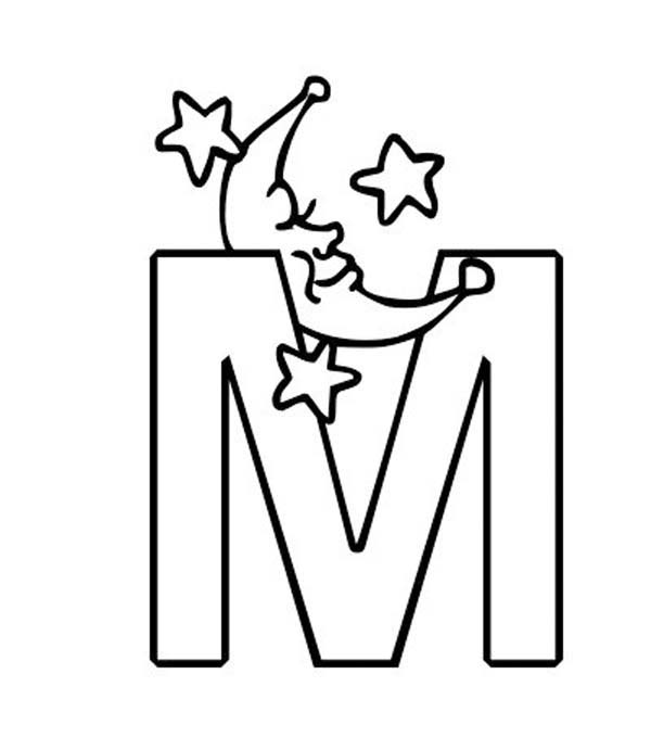600x691 M Letter For Moon Coloring Page