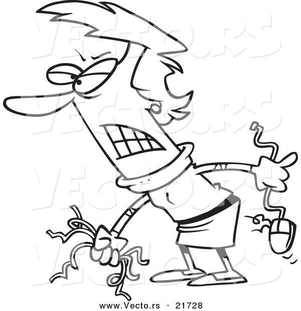 600x620 Vector Of A Cartoon Mad Businesswoman Holding Broken Computer