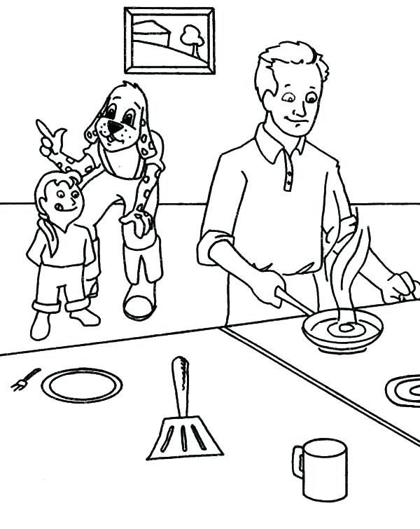 600x755 Liv And Maddie Coloring Pages Father Cooking Omelette In Kitchen