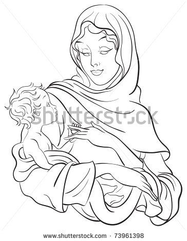 364x470 Outlined Illustration Of A Madonna And Child Jesus Coloring Page
