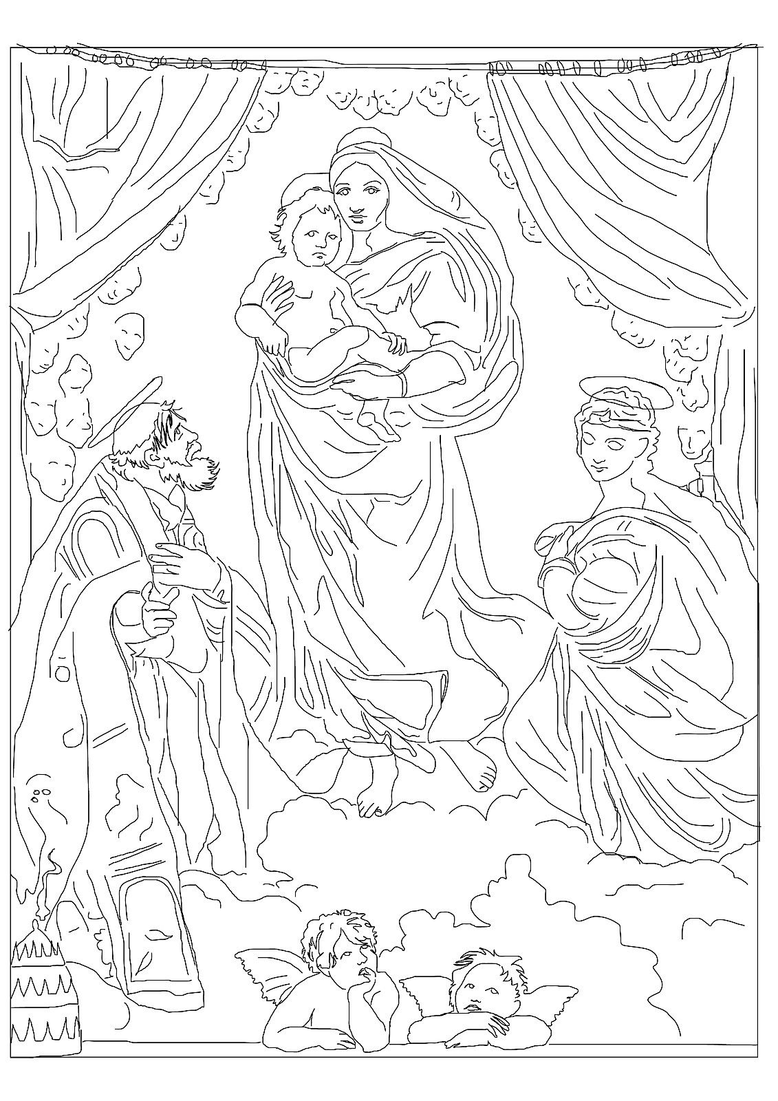 1131x1600 Raphael's Sistine Madonna Catholic Coloring Page