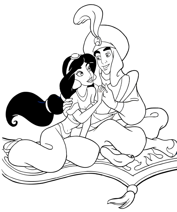592x709 Aladdin And Jasmine In The Magic Carpet Coloring Pages