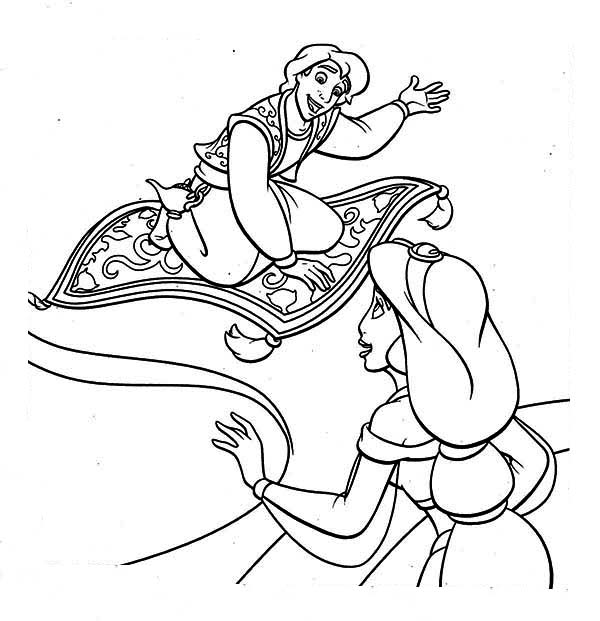 600x621 Aladdin Show Jasmine His Magic Carpet Coloring Page