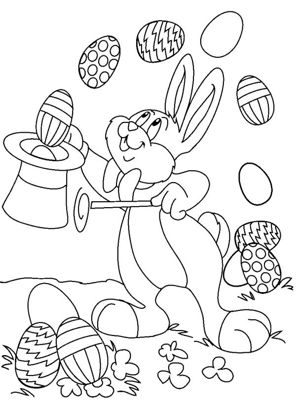 600x825 Easter Bunny Magically Expelled Eggs From Magic Hat Coloring Page