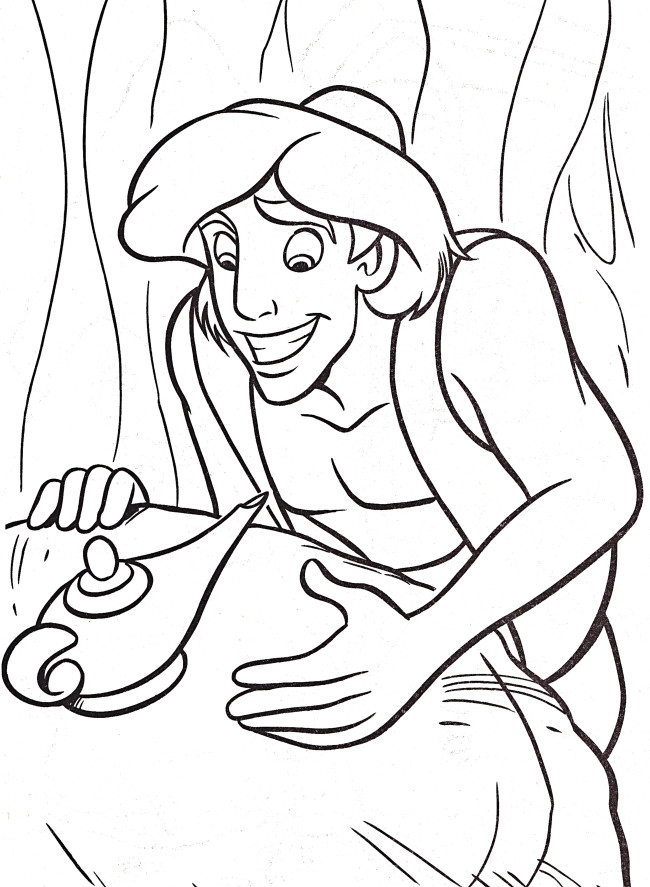 650x887 Aladdin Find A Magic Lamp Cartoon Coloring Pages Coloring Page