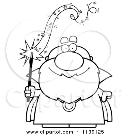 450x470 Cartoon Clipart Of A Black And White Bald Wizard Holding A Magic