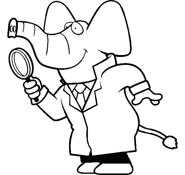 600x569 Cartoon Of A Elephant Detective Using A Magnifying Glass Coloring