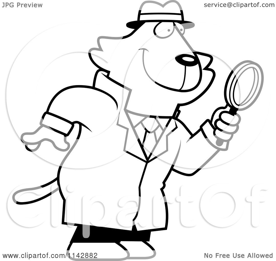 1080x1024 Cartoon Clipart Of Blacknd White Cat Detective Using