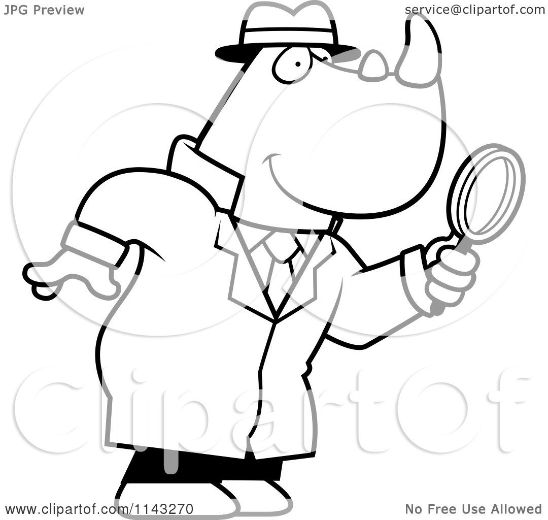1080x1024 Cartoon Clipart Of Blacknd White Rhino Detective Using
