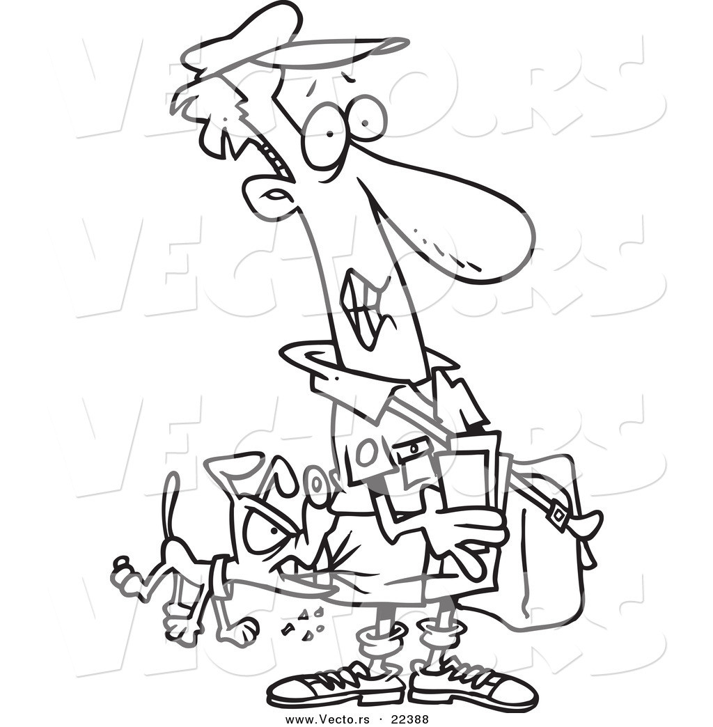 1024x1044 Vector Of A Cartoon Dog Biting Mail Man Coloring Page Outline
