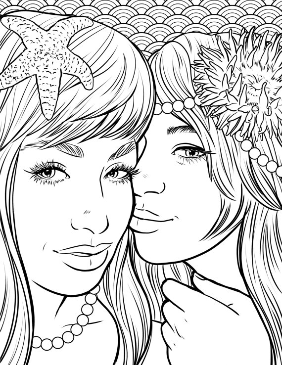 570x738 Pretty Mermaids Makeup Coloring Page