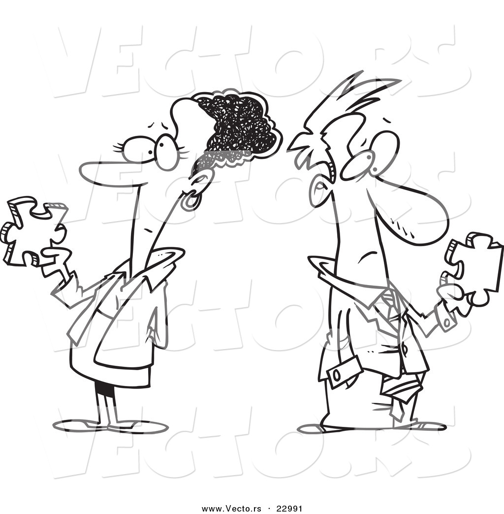 1024x1044 Vector Of A Cartoon Puzzled Business Man And Woman