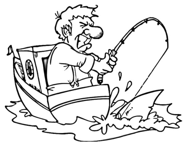 600x461 Man On Boat Strike With Fishing Pole Coloring Pages