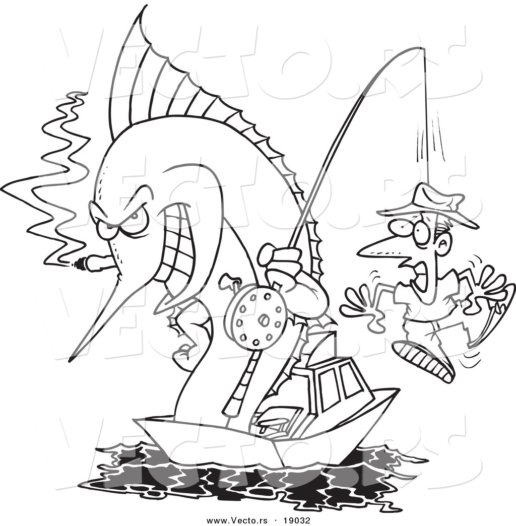 1024x1044 Vector Of A Cartoon Fishing Marlin With A Man On A Hook