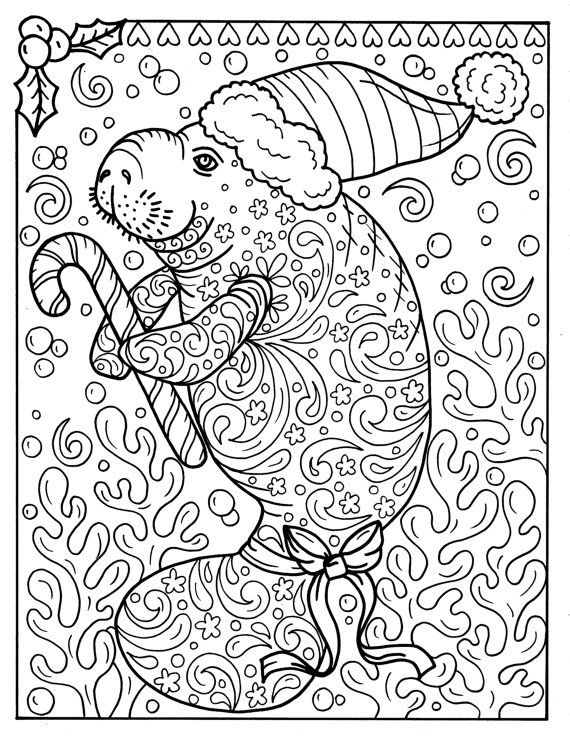 570x738 Manatee Christmas Coloring Page Instant Download Adult Coloring