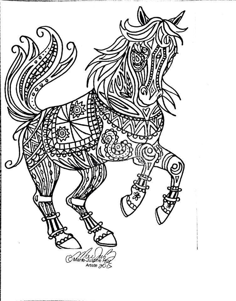 752x960 Free Coloring Page Tribal Horse Art