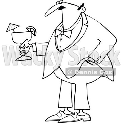 400x400 Cartoon Of A Black And White Formal Man Holding A Margarita