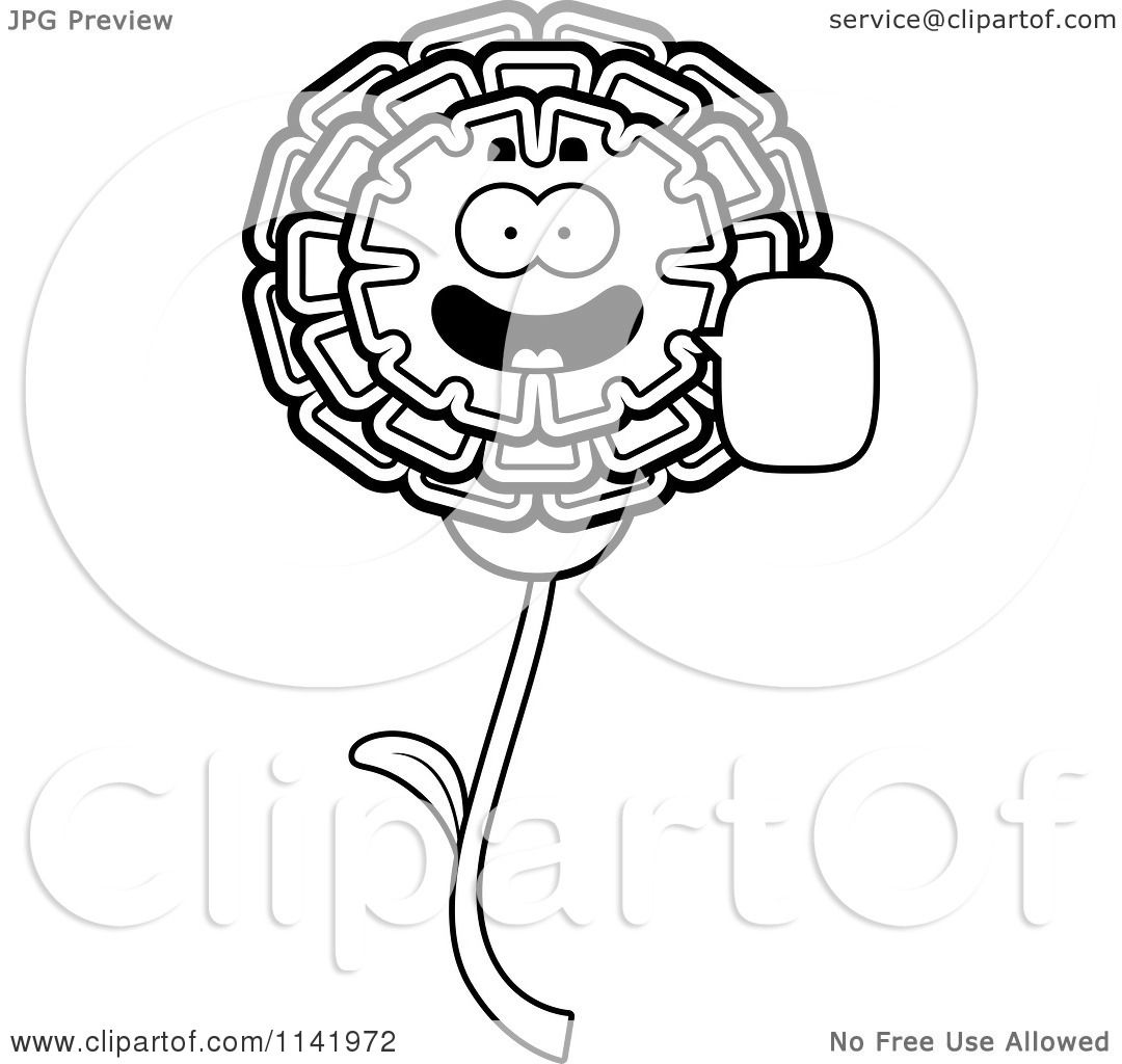 1080x1024 Cartoon Clipart Of A Black And White Talking Marigold Flower