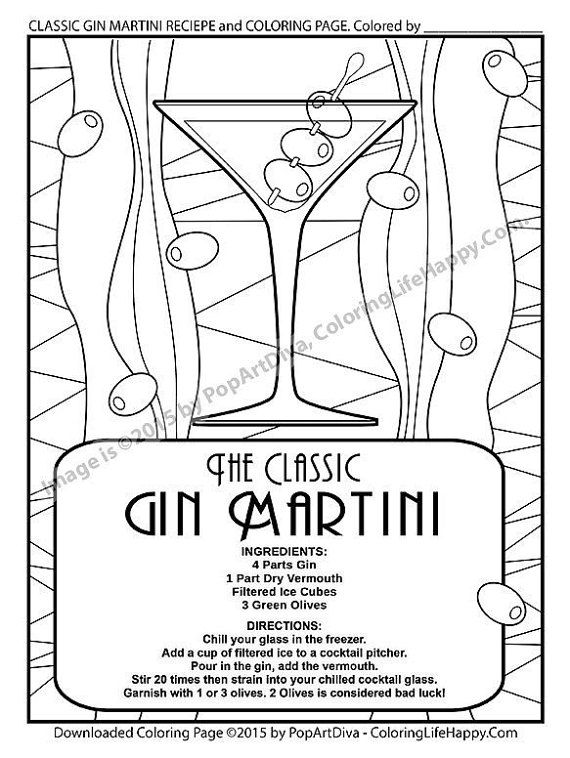 570x758 Gin Martini Coloring Page With Recipe! Printable Coloring Page
