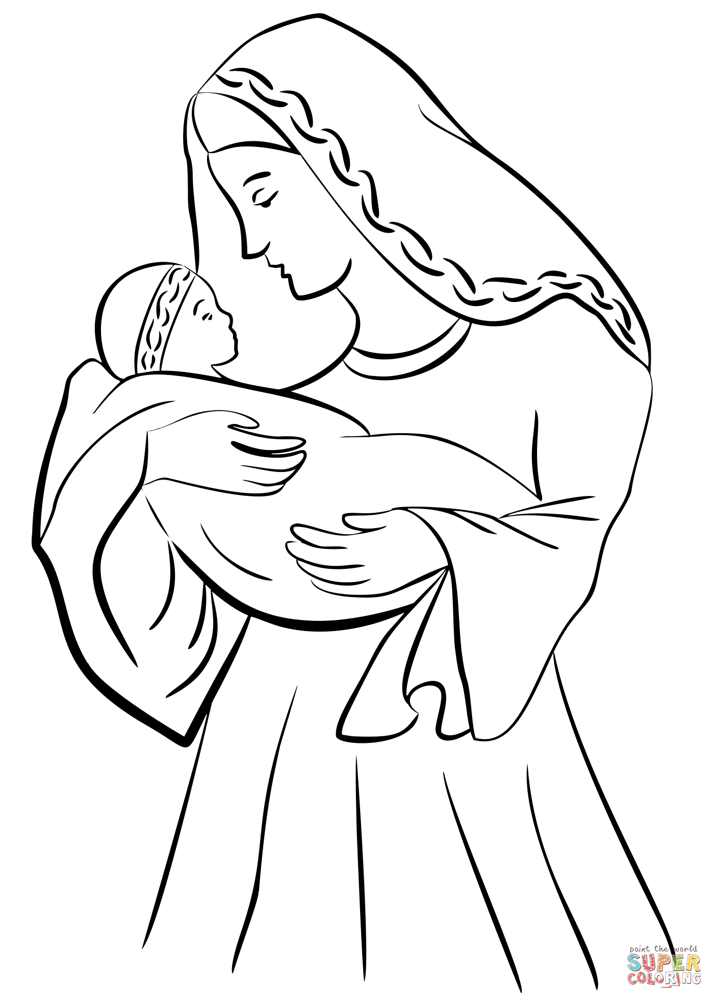 1398x1958 Mother Mary With Ba Jesus Coloring Page Free Printable Throughout