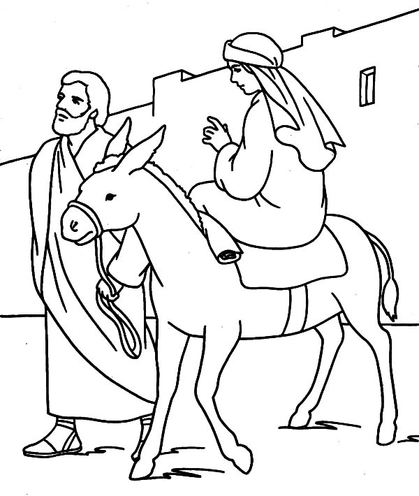 600x710 Joseph Walking Beside Mary And The Donkey Coloring Pages Best