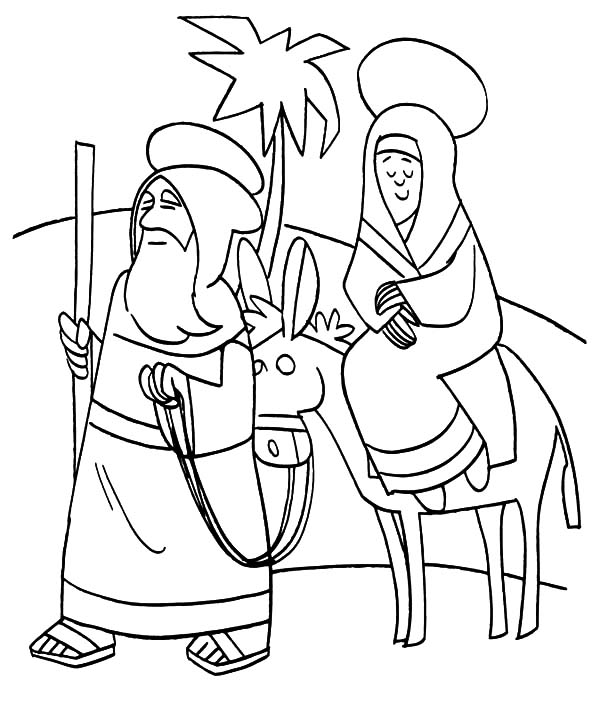 600x712 Joseph And Mary And The Donkey With Baby Jesus Coloring Pages