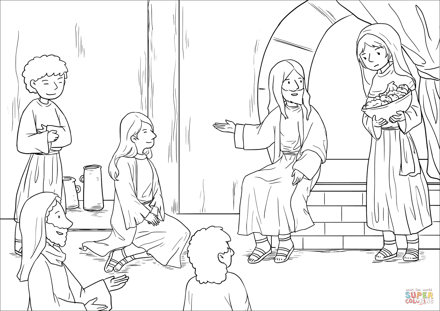 1500x1061 Jesus At The Home Of Martha And Mary Luke Coloring Page