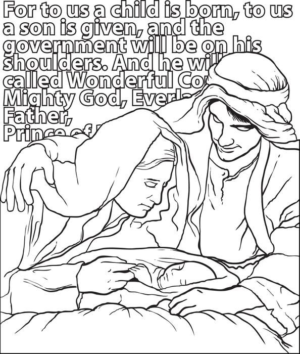 594x700 Free Printable Mary, Joseph, Baby Jesus Christmas Coloring Page