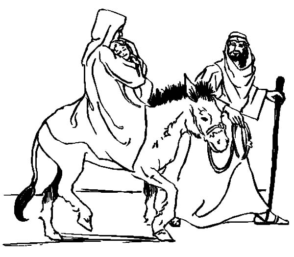 600x524 Mary Carrying Baby Jesus With Joseph And The Donkey Coloring Pages