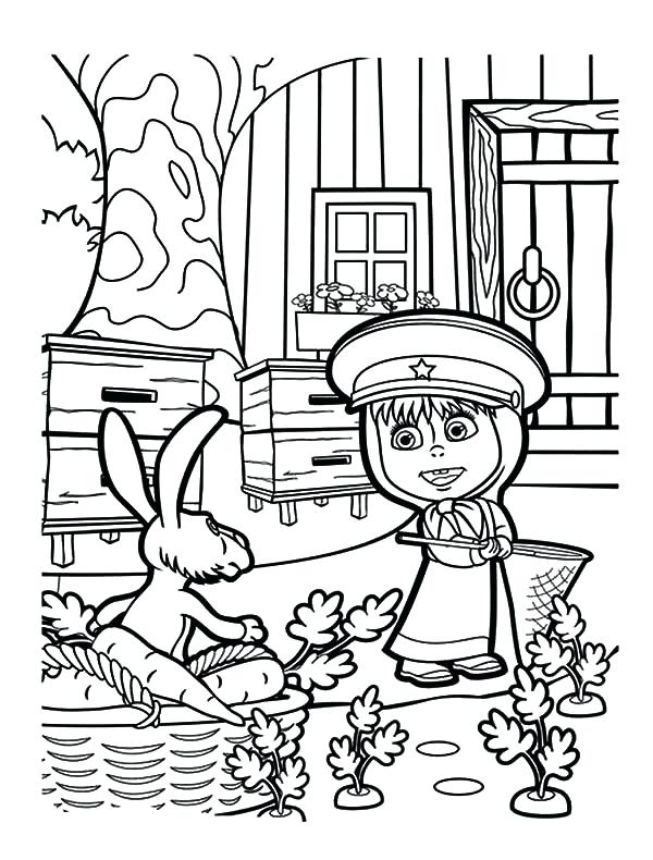 600x790 Masha Coloring Pages And The Bear Rabbit Caught In The Act