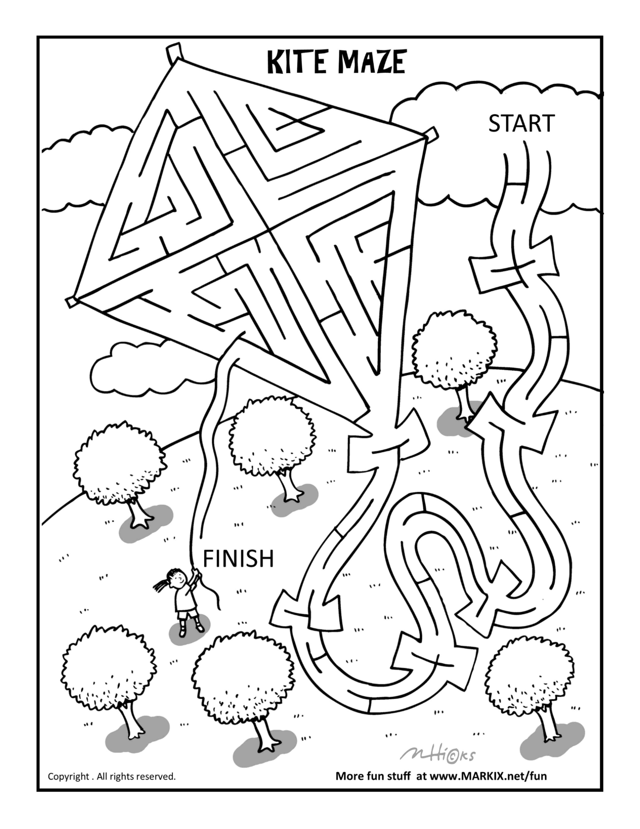 2550x3300 Kite Maze And Coloring Page Fun Printable Coloring Activity