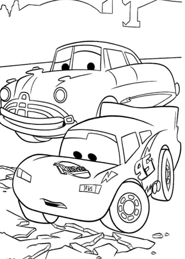 600x840 Doc Hudson And Lighting Mcqueen In Disney Cars Coloring Page