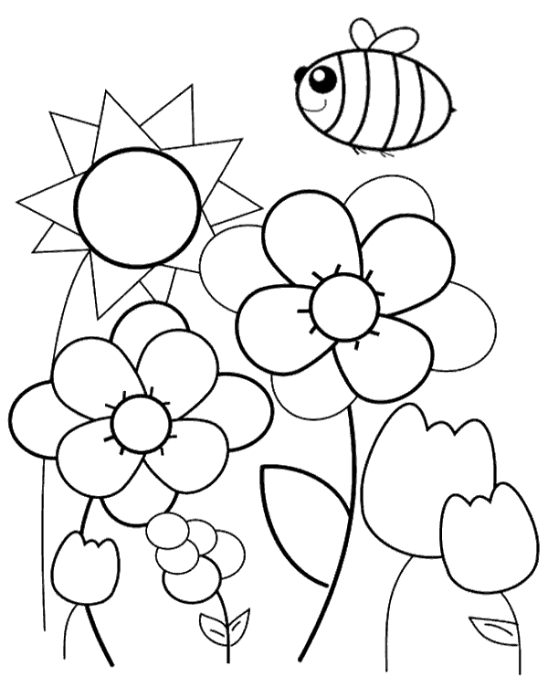 600x740 Spring, Meadow, Bee Coloring Page To Print Or Download For Free