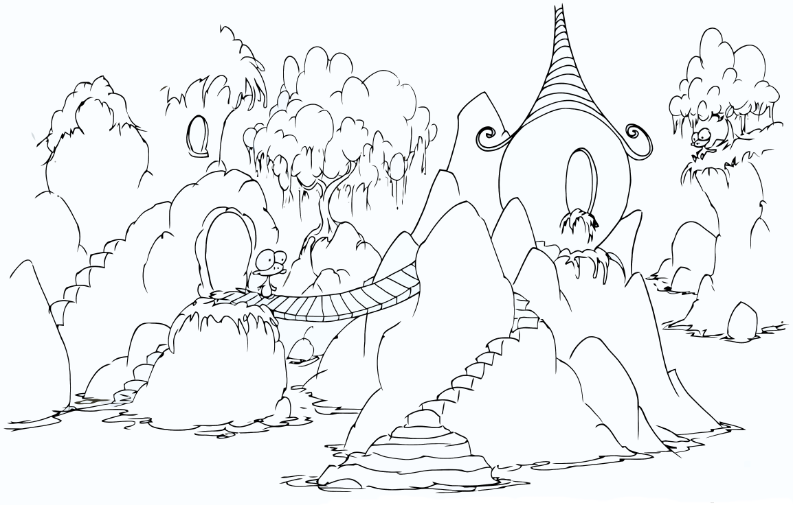 1154x736 Coloring Page A Monkey Village In The Rocks