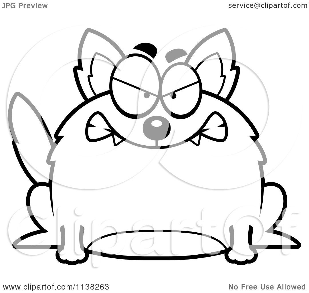 1080x1024 Cartoon Clipart Of An Outlined Chubby Mean Wolf